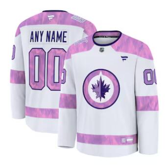 Mens Winnipeg Jets Custom Fanatics White 2024 Hockey Fights Cancer Practice Jersey